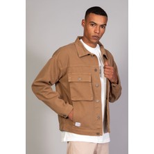 Erkek Taba Körüklü Cep Oversize Kot Ceket