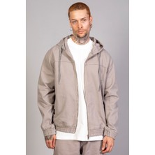 Erkek Kapüşonlu Oversize Marsıan Füme Kot Ceket