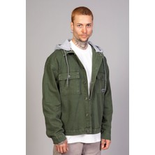 Erkek Haki Çıkarılabilir Kapüşonlu Oversize Kot Ceket