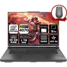 Asus Rog Strıx G16 Intel Core I7-13650HX 96GB 1tb SSD RTX4070/8GB 16" Wuxga 165Hz W11H Taşınabilir Bilgisayar G614JI-N3188-A62 & Anzar Mouse