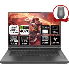 Asus Rog Strıx G16 Intel Core I7-13650HX 32GB 2tb SSD RTX4070/8GB 16" Wuxga 165Hz Freedos Taşınabilir Bilgisayar G614JI-N3188-A15 & Anzar Mouse