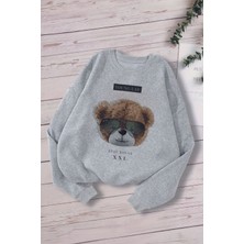 Myada Tarz Premium Motorcu Kedicik Baskılı Oversize Kapüşonlu Çocuk Sweatshirt 14535