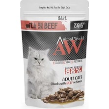 Animal World Sos Içinde Parça Sığır Etli Yetişkin Kedi Pouch Mama 80 gr