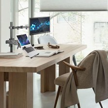 Techtic Ergonomik Çift Kol Monitör Laptop Tutucu 360° Dönen 10-32 Mönitör Tutucu 12-17 Laptop Standı