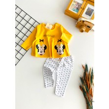 Neşeli Bebekler Minnie Baskılı Fiyonklu Yakadan Düğmeli Mevsmlik Takım Sarı
