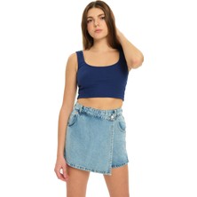 Tek Düğme Fermuarlı Denim Şort Kot Kadın Jean Etek