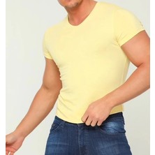 Erkek Basic V yaka Açık Sarı Tshirt