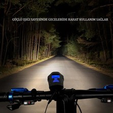 Techtic LCD Hız Göstergeli Su Geçirmez 1500MAH Kornalı Bisiklet Feneri Scooter Ön Far Lamba Işık