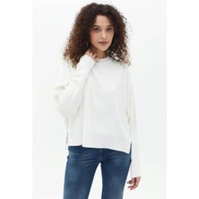 Yanı Fermuarlı Kazak Ekru