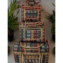 Ceviz İçi Otantik, Etnik Desen, Yöresel 3'lü Valiz Çanta Seti Etnik Renk Karışık