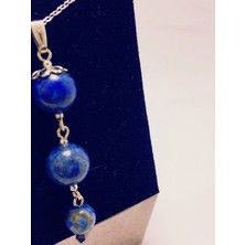 Lapis Lazuli Doğal Taş Kolye - Mavi Kolye - Casual Mavi Lapis Lazuli Gümüş Renkli Üç Taşlı Kolye