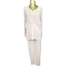Tuba TUBA-7203-BAYAN Dantelli Uzun Kollu Patlı Pijama Takımı-Pudra