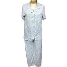 NENA-24405-BAYAN Kısa Kollu Önden Açık Pijama Takımı-Mavi