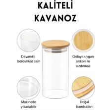 EA Home Concept 6 Adet Bambu Kapaklı Borosilikat Yuvarlak Cam Kavanoz - Baharat Takımı