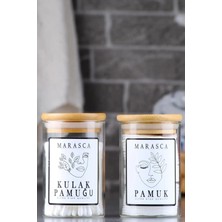 Marasca 2'li Bambu Kapaklı Kulak Pamuğu ve Pamuk Kavanozu Cam Kavanoz Pamukluk 310 ml Banyo Düzenleyici