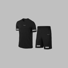 Erkek Siyah Dri-Fit Kumaş Yuvarlak Yaka Cepli Günlük Konforlu Yürüyüş Konforlu Tişört Şort Seti S-3xl