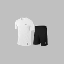Yeni Seri Büyük Beden Erkek Beyaz Dri-Fit Kumaş Sıfır Yaka Kısa Kol Tişört Şort Alt Üst Takım  4XL-10XL