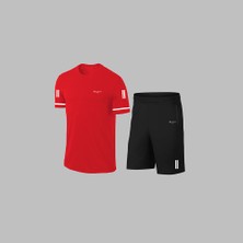 Erkek Kırmızı Dri-Fit Kumaş Cepli Sporcu Rahat Konforlu Tişört Şort Alt Üst Ikili Takım S-3xl