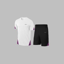 Poseidon Storm Yeni Seri Büyük Beden Erkek Beyaz Dri-Fit Kumaş Baskısız Yuvarlak Yaka Kısa Kol Tişört Şort Alt Üst Takım 4XL-10XL