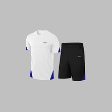Poseidon Storm Yeni Seri Büyük Beden Erkek Beyaz Dri-Fit Kumaş Baskısız Yuvarlak Yaka Kısa Kol Tişört Şort Alt Üst Spor Takım 4XL-10XL