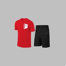 Yeni Seri Büyük Beden Erkek Kırmızı Dri Kumaş Cepli Baskısız Bisiklet Yaka Sporcu Tişört Şort Alt Üst Ikili Takım  4XL-10XL