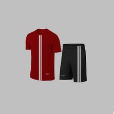 Yeni Seri Büyük Beden Erkek Bordo Dri-Fit Kumaş Cepli Bisiklet Yaka Sporcu Tişört Şort Alt Üst Ikili Takım 4XL-10XL