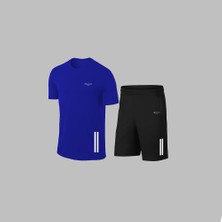 Yeni Seri Büyük Beden Erkek Mavi Dri Kumaş Spor Için Konforlu Cepli Kısa Kol Tişört Şort Ikili Takım   4XL-10XL