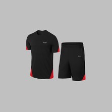 Poseidon Storm Erkek Siyah Dri-Fit Kumaş Baskısız Bisiklet Yaka Kısa Kol Konforlu Alt Üst Takım Şort Tişört Seti S-3xl