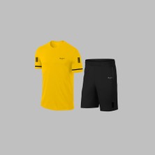 Poseidon Storm Erkek Sarı Dri-Fit Kumaş Baskısız Cepli Yuvarlak Yaka Kısa Kol Günlük Şık Tişört Şort Alt Üst Ikili Set S-3xl