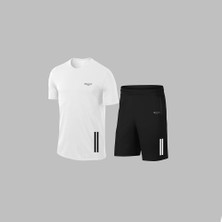 Yeni Seri Büyük Beden Erkek Beyaz Dri-Fit Kumaş Yuvarlak Yaka Kısa Kol Tişört Şort Alt Üst Takım  4XL-10XL