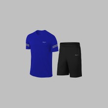 Poseidon Storm Erkek Mavi Dri-Fit Kumaş Baskısız Yuvarlak Yaka Kısa Kol Tişört Şort Alt Üst Spor Takım S-3xl