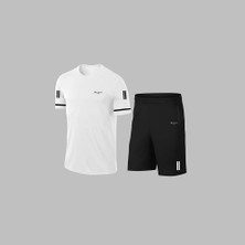 Poseidon Storm Erkek Beyaz Dri-Fit Kumaş Baskısız Yuvarlak Yaka Kısa Kol Regular Tişört Şort Takım S-3xl