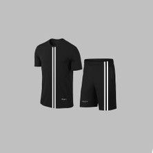 Yeni Seri Battal Beden Erkek Siyah Dri-Fit Kumaş Düz Yaka Cepli Şık Konforlu Tişört Şort  4XL-10XL