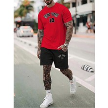 Altamira Erkek Kırmızı New York 19 Baskılı Şort T-Shirt Takım