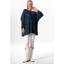 Geniş Kol Hira Sonbahar ve Kışlık Asimetrik Kesim Otantik Triko Bluz Indigo Indg