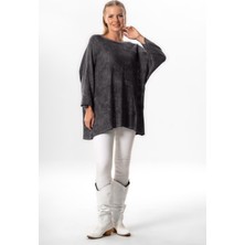 Eliş Şile Bezi Geniş Kol Hira Sonbahar ve Kışlık Asimetrik Kesim Otantik Triko Bluz Füme Fm