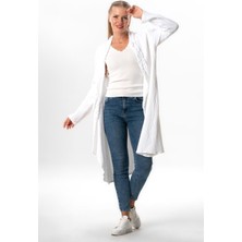 Uzun Kol Gizem Sonbahar ve Kışlık Asimetrik Kesim Double Müslin Ceket Beyaz Byz