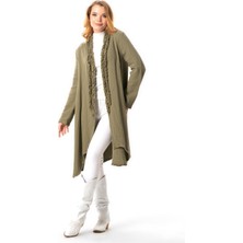 Uzun Kol Gizem Sonbahar ve Kışlık Asimetrik Kesim Double Müslin Ceket Haki Hk