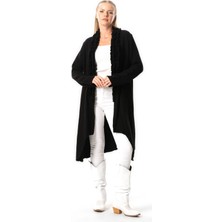 Uzun Kol Gizem Sonbahar ve Kışlık Asimetrik Kesim Double Müslin Ceket Siyah Syh