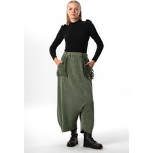 Beli Lastikli Behin Çift Cepli Sonbahar ve Kışlık Otantik Triko Şalvar Haki Hk