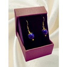 Doğal Taş Lapis Lazuli Gold Renk Kadın Küpe - Mavi Bijuteri Doğal Taş Sallantılı Küpe - Gold Küpe