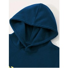Altamira Erkek Petrol Mavi Monaco Baskılı Oversize Kapşonlu Sweatshirt