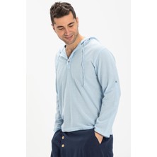 Şile Bezi Kapüşonlu Erkek Yazlık Sweatshirt Buz Mavi Bmv