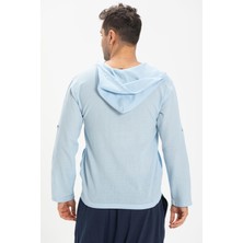 Şile Bezi Kapüşonlu Erkek Yazlık Sweatshirt Buz Mavi Bmv