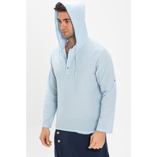 Şile Bezi Kapüşonlu Erkek Yazlık Sweatshirt Buz Mavi Bmv
