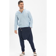 Şile Bezi Kapüşonlu Erkek Yazlık Sweatshirt Buz Mavi Bmv
