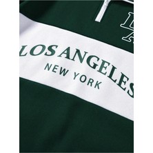 Unisex Los Angeles Baskılı Oversize Parçalı Polo Yaka Fermuarlı Sweatshirt