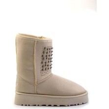 Bambi Bej Süet Kadın Bot & Bootie Modern Tasarım 5 cm Topuklu Konforlu Kullanım K02855115402
