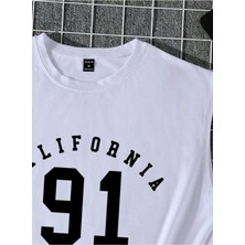 Erkek Beyaz California 91 Baskılı Kolsuz T-Shirt