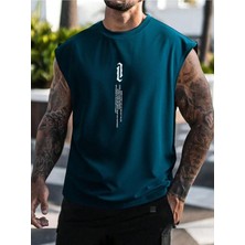 Erkek Dikey Baskılı Oversize Kolsuz T-Shirt